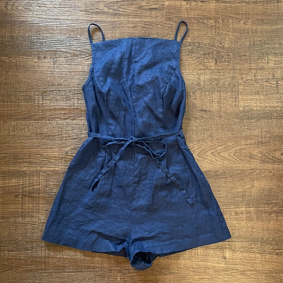 Reformation Ciara Linen Romper Size 2 Sleeveless Linen Romper w/ Back Smocking - Picture 2 of 7